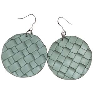 Mint Green Woven Earrings Round Drop Dangle Silver Tone Hook Fashion Jewelry‎